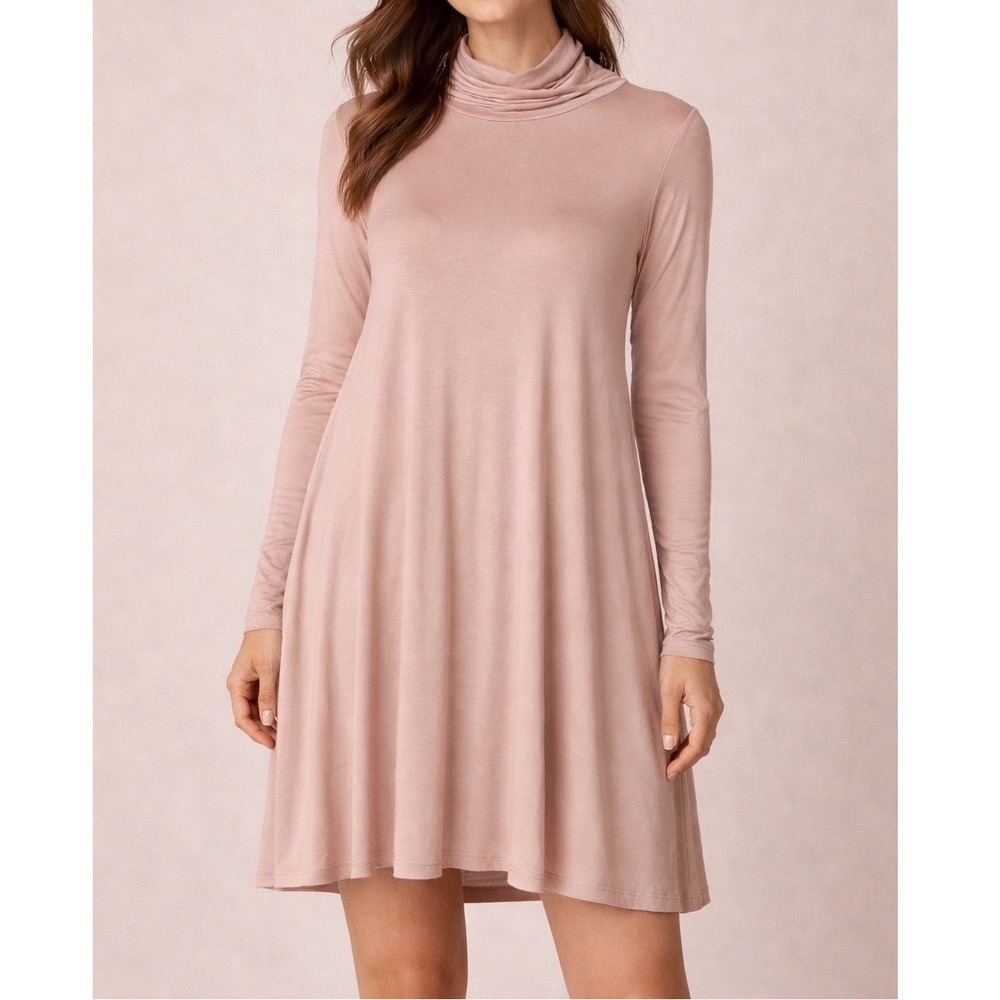 Piko Green Earth Fashion Womens light Pink Bamboo Turtleneck Tunic Dress L e3